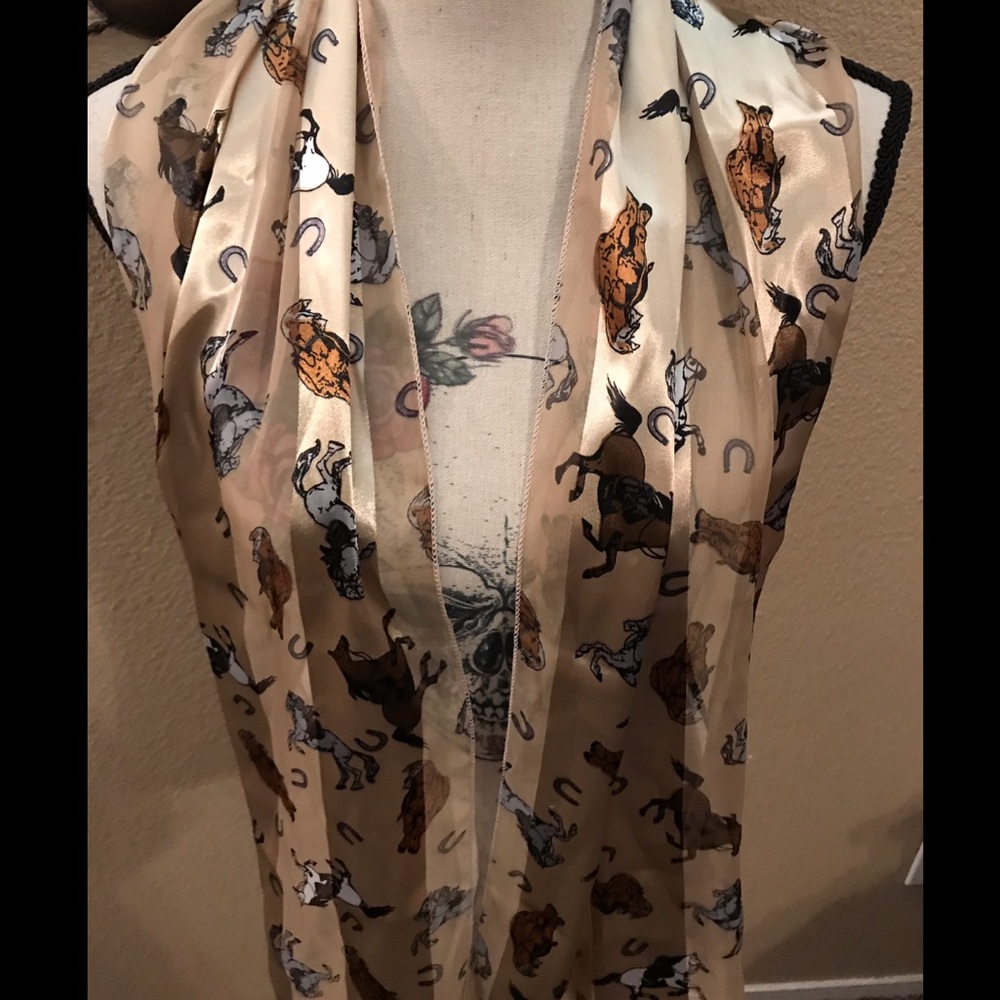 tan metallic with colorful horses scarf NWOT